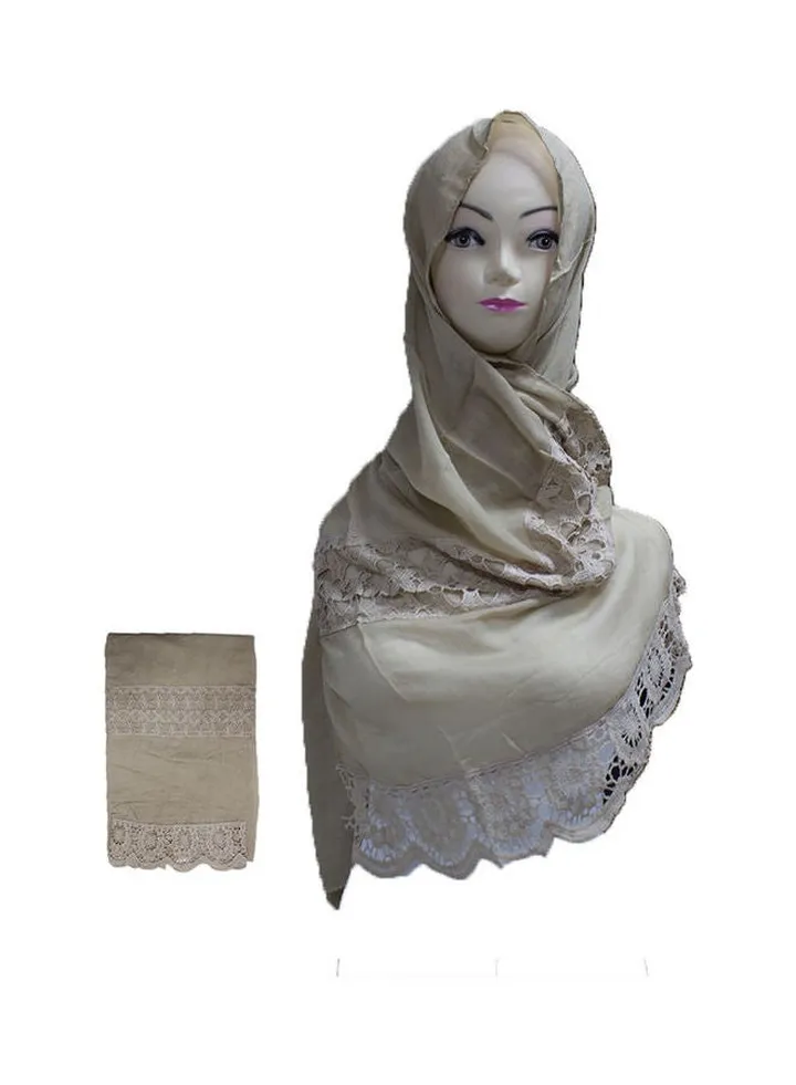 Floral Embroidered Lace Detail Hijab Grey