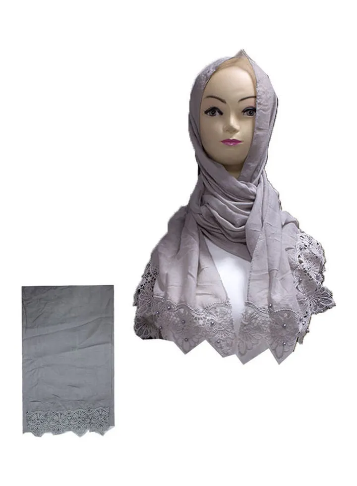 Embroidered Lace Detail Hijab Grey