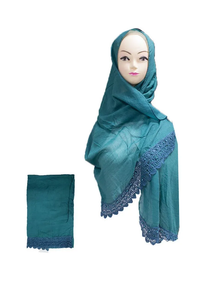 Embroidered Lace Detail Hijab Green