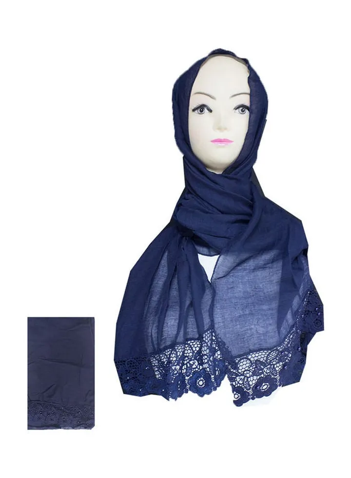 Embroidered Lace Detail Hijab Blue