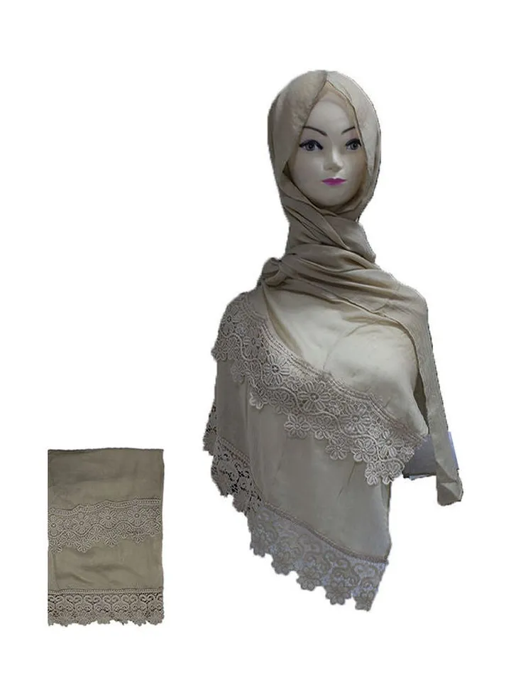 Floral Embroidered Lace Detail Hijab Light Grey