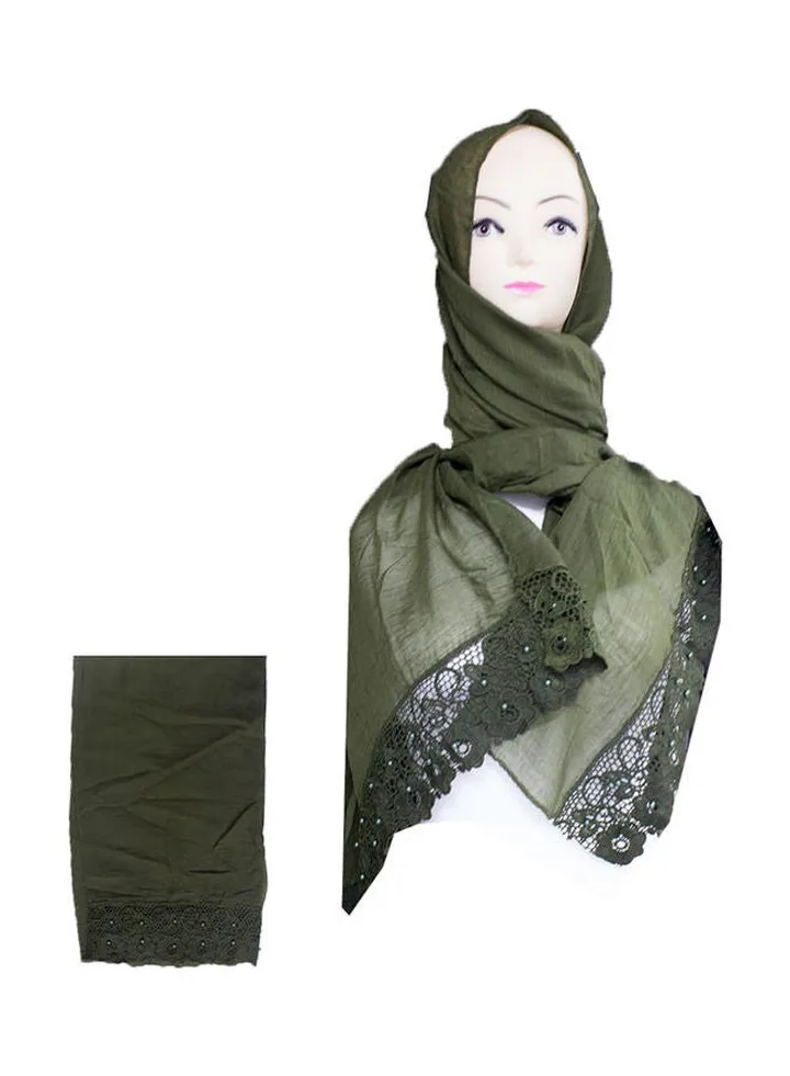 Embroidered Lace Detail Hijab Green