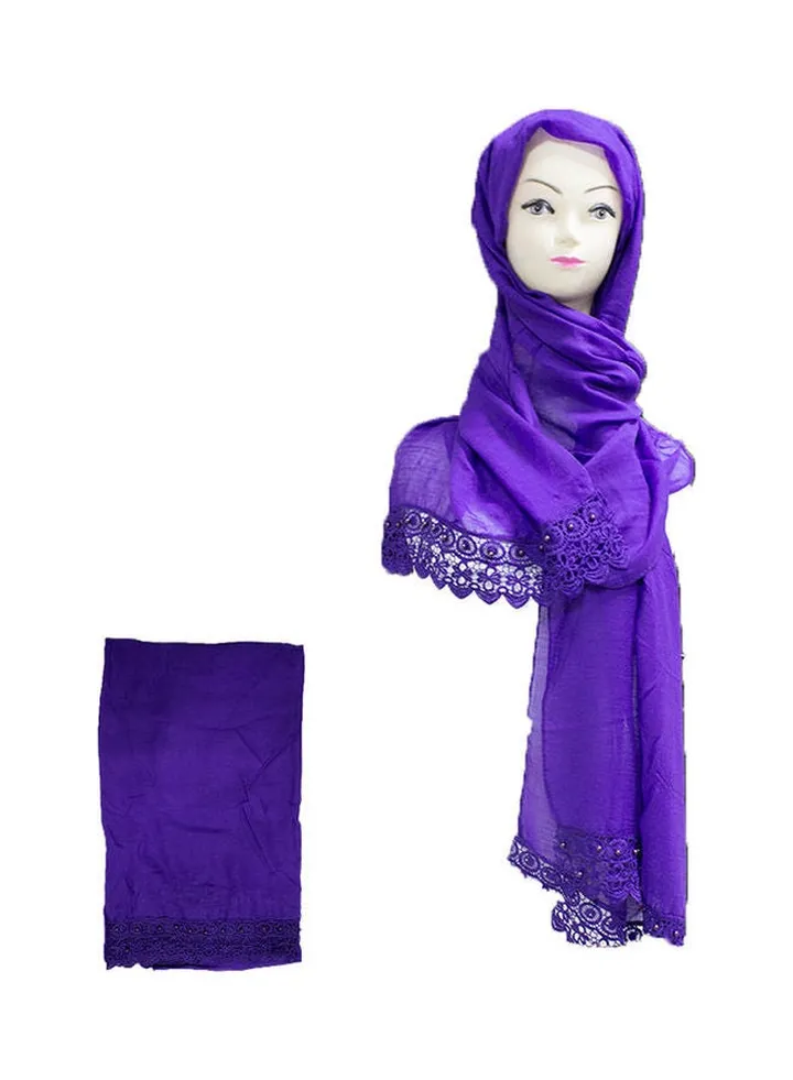 Embroidered Lace Detail Hijab Purple