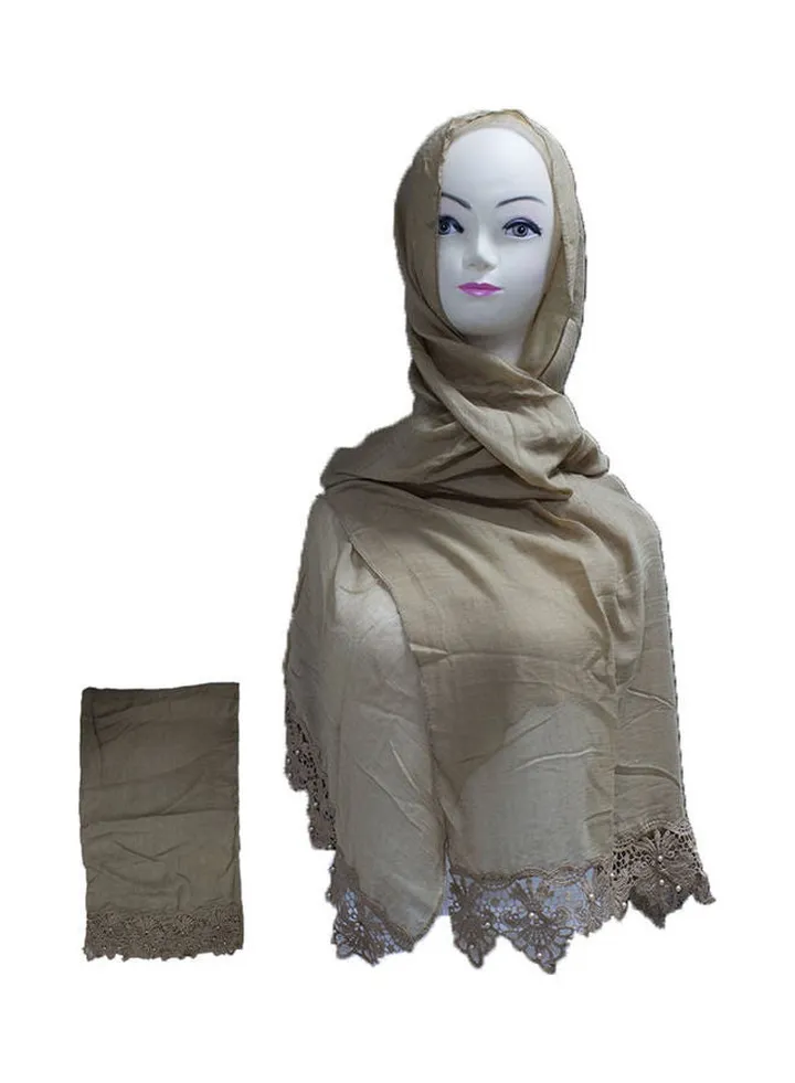 Embroidered Lace Detail Hijab Grey