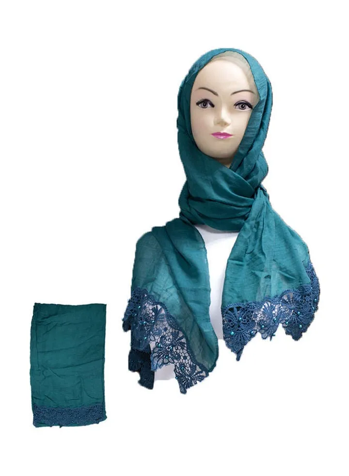 Embroidered Lace Detail Hijab Green