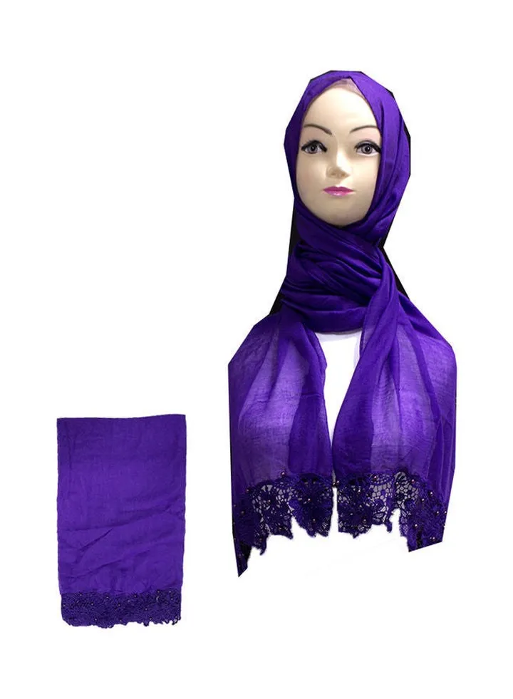 Embroidered Lace Detail Hijab Purple