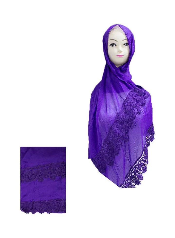 Floral Embroidered Lace Detail Hijab Purple