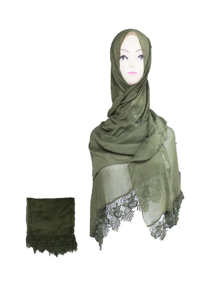 Embroidered Lace Detail Hijab Green