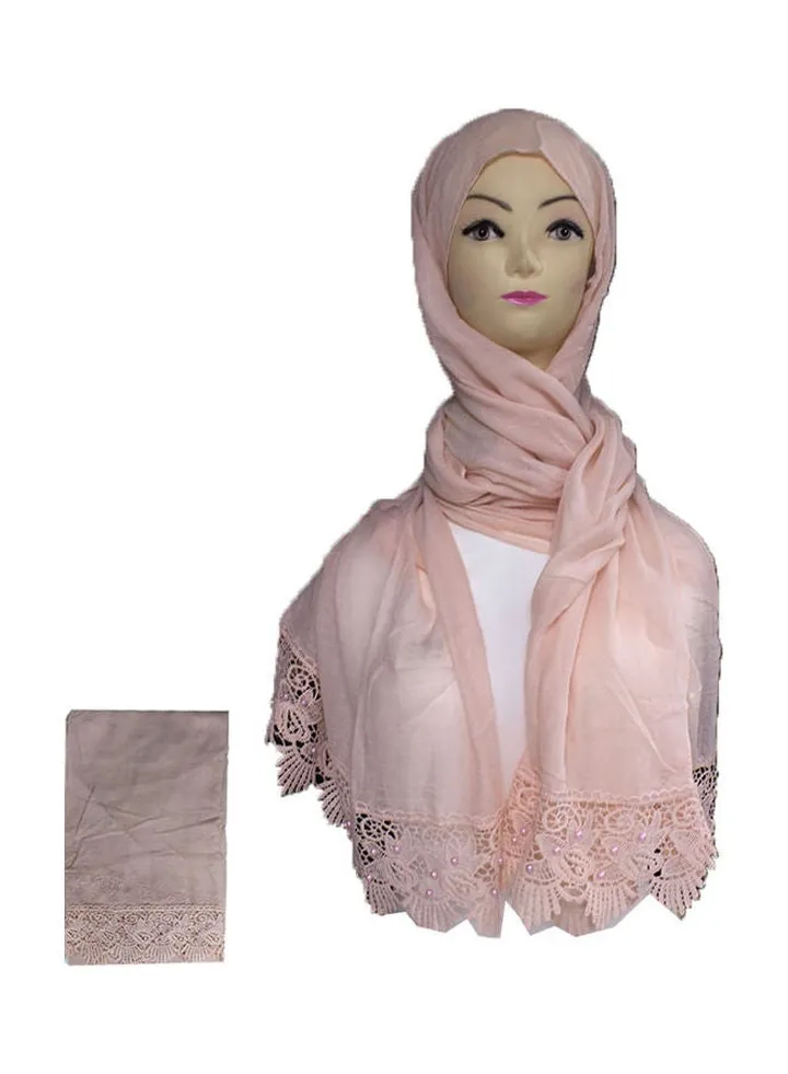 Embroidered Lace Detail Hijab Light Pink