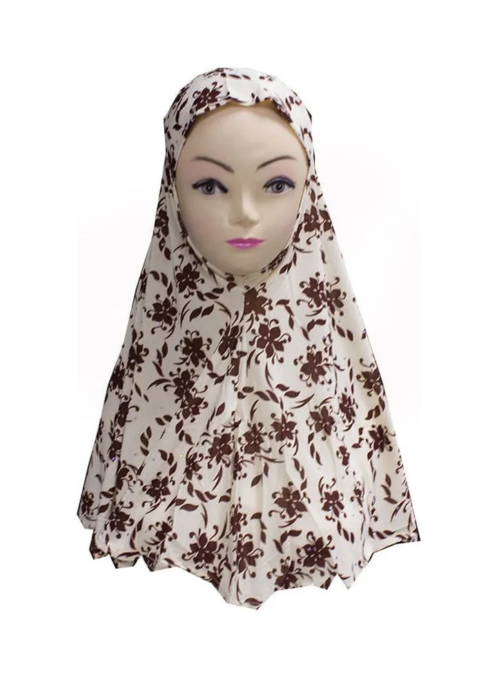 Floral Printed Hijab Brown/White