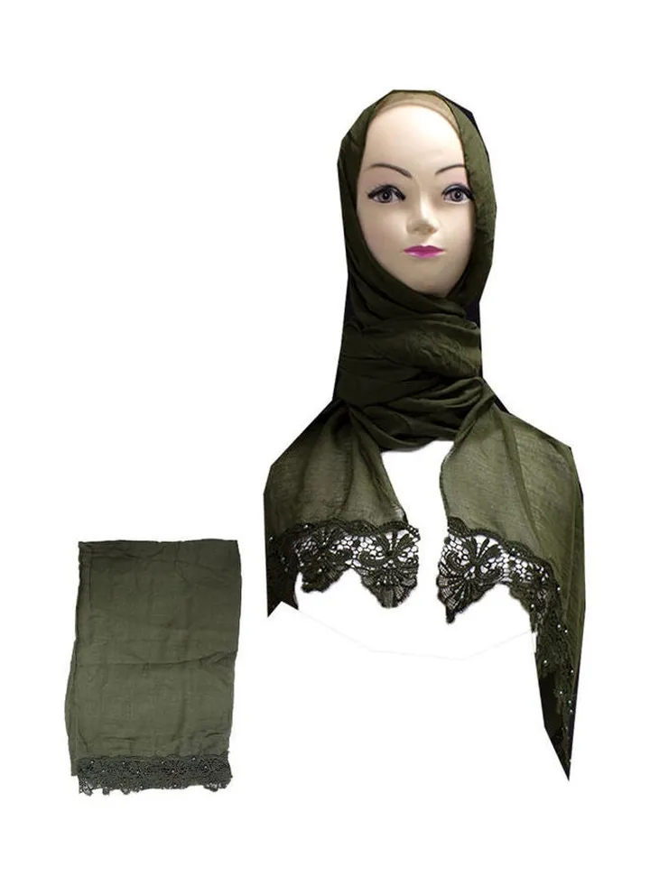 Embroidered Lace Detail Hijab Green