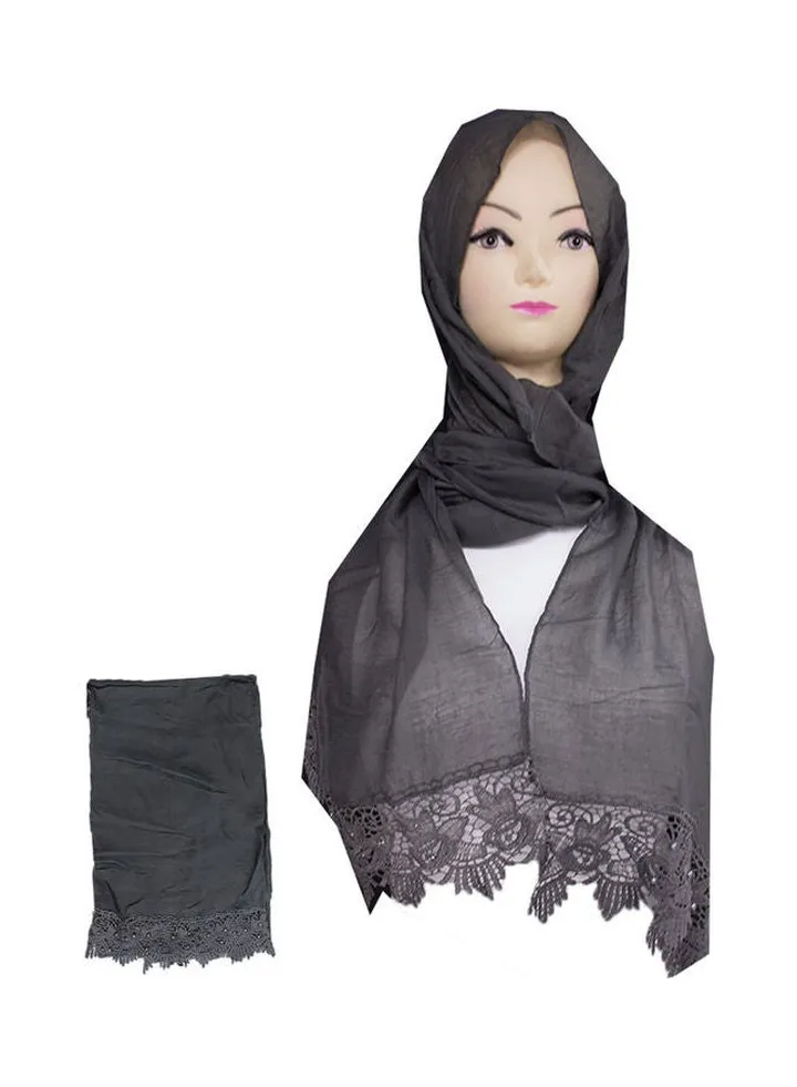 Embroidered Lace Detail Hijab Black