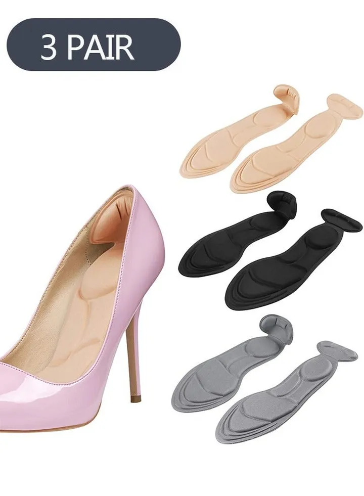 3-Pairs Heel Insoles, Soft Breathable Shoe Insoles Heel Cushions, Sponge Shoes Pads for Women Foot Pain Arch Pain Heel Sore Loose Shoes