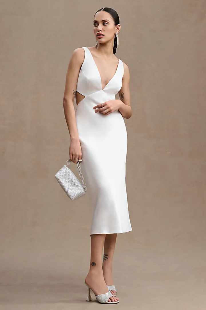 Sachin & Babi Sierra V-Neck Cutout Satin Midi Dress White