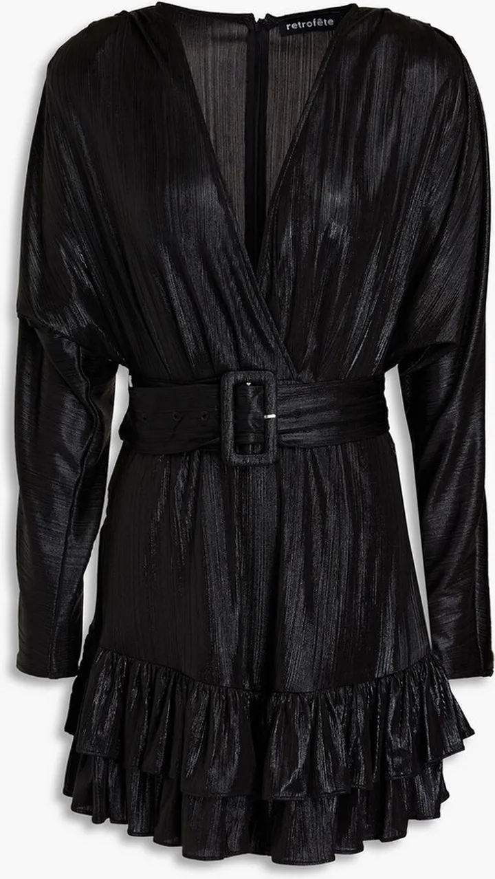Maureen wrap-effect metallic ribbed jersey mini dress