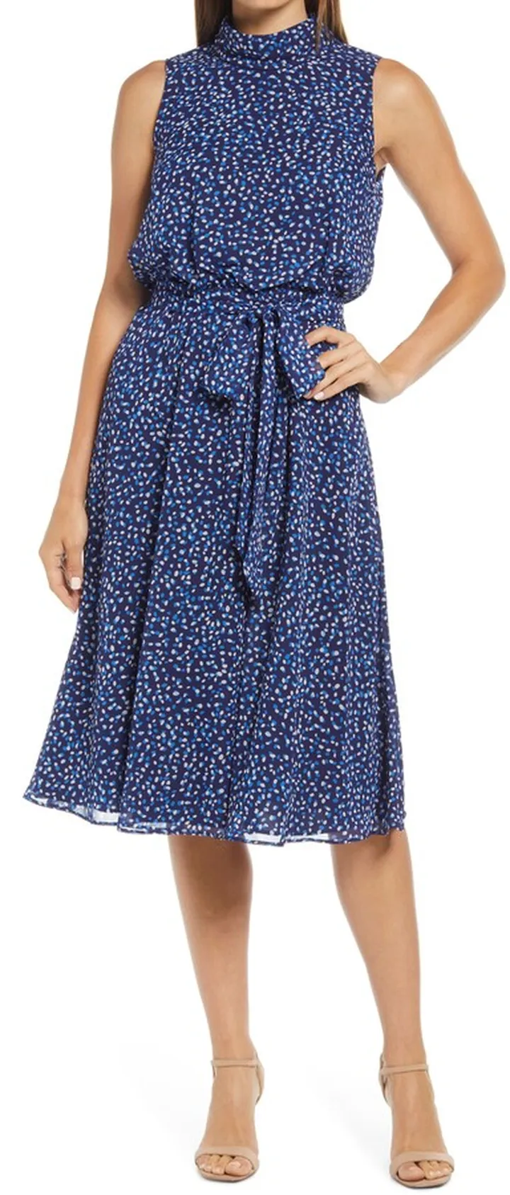 Dot Print Sleeveless Midi Dress