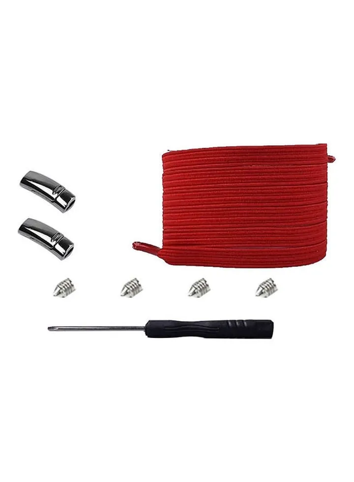 1 Pair Fashion Metal Magnetic Buckle Elastic No Tie Lazy Sneakers Flat Shoelaces Red