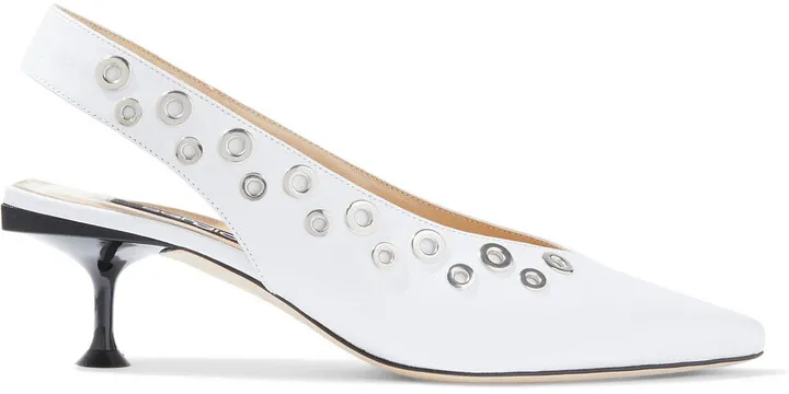 Eyelet-embellished leather slingback pumps
