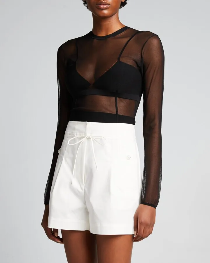 Sheer Intarsia-Knit Illusion Top