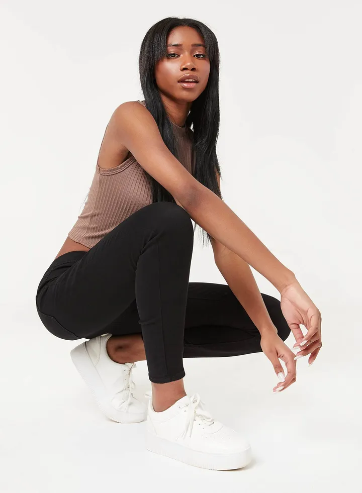 Ecoconscious High Waist Denim Jeggings Black