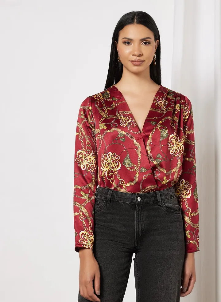 Chain Print Bodysuit Rust