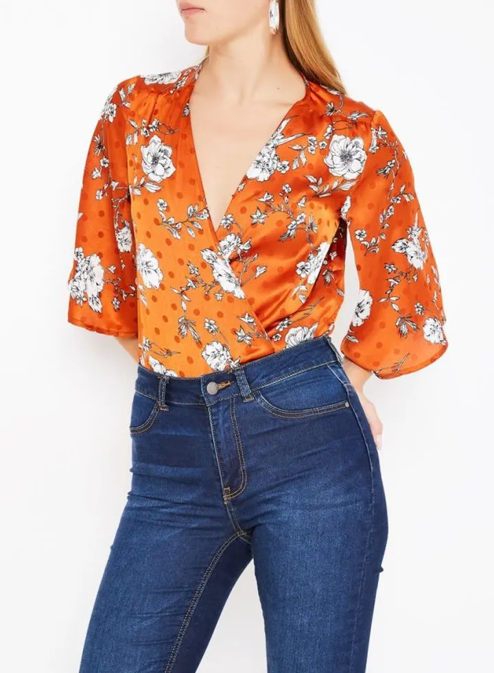 Floral Print Bodysuit Orange