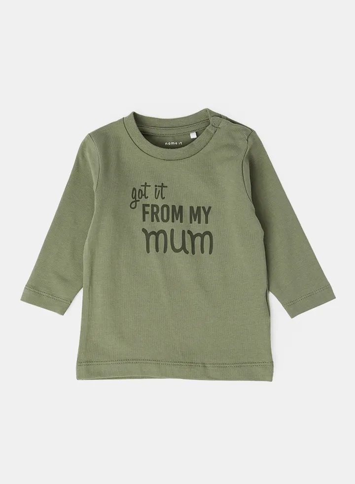 Baby Front Text T-Shirt Green