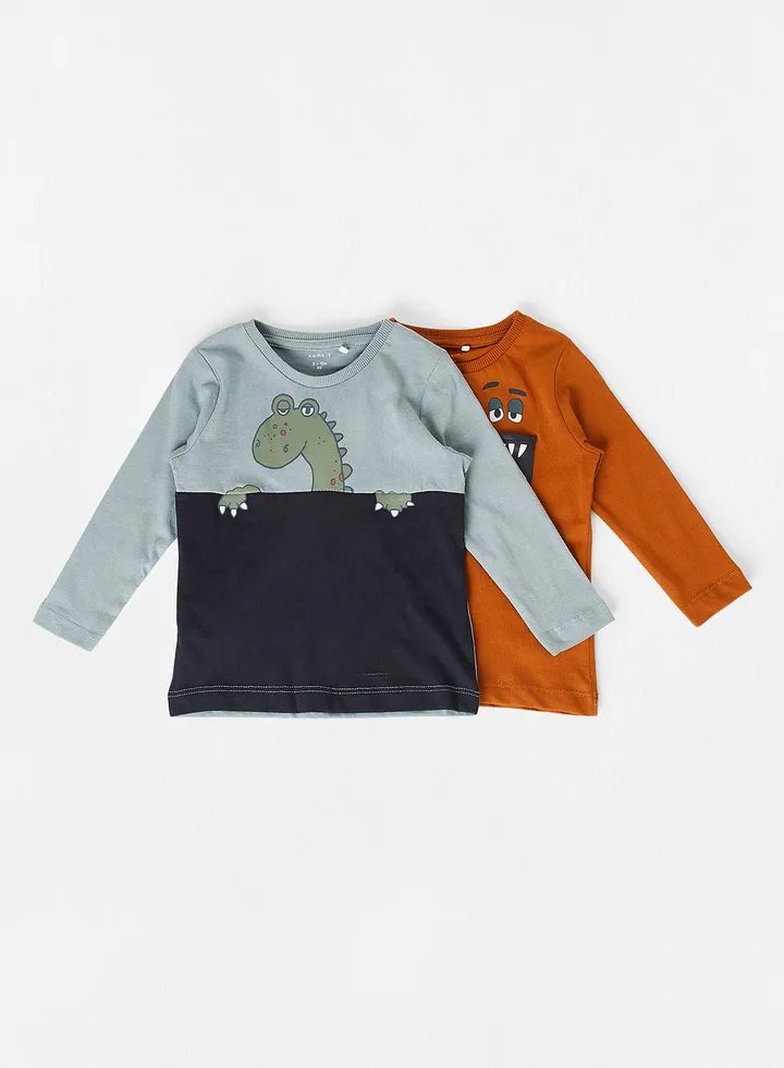 Kids Dinosaur Long Sleeve T-Shirt (Pack of 2)