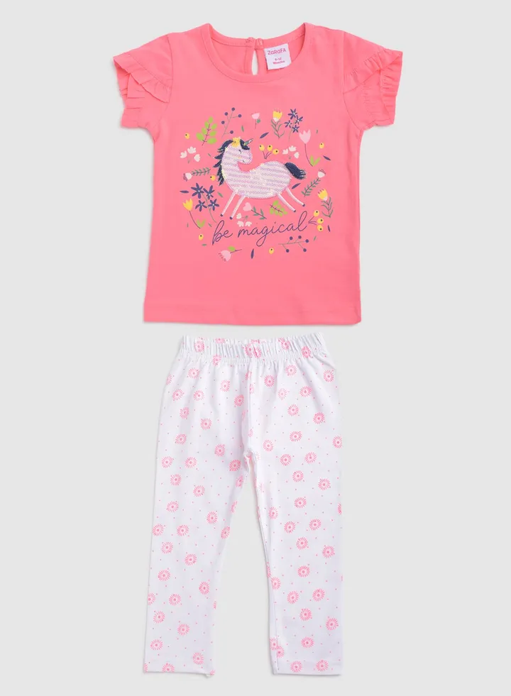 Baby Girls  Round Neck Short Sleeve Sets Blue/Pink/White 