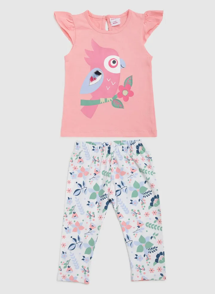 Baby Girls Round Neck Short Sleeve Sets Pink/White/Green