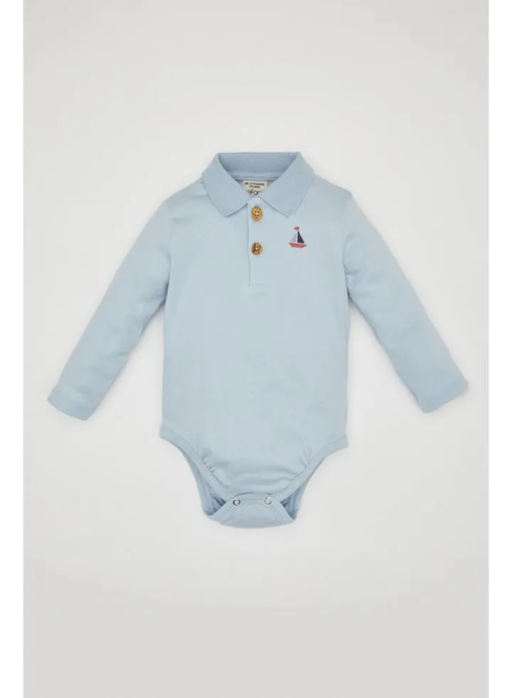 Babyboy New Born Regular Fit Polo Neck Knitted Long Sleeve Snap Body