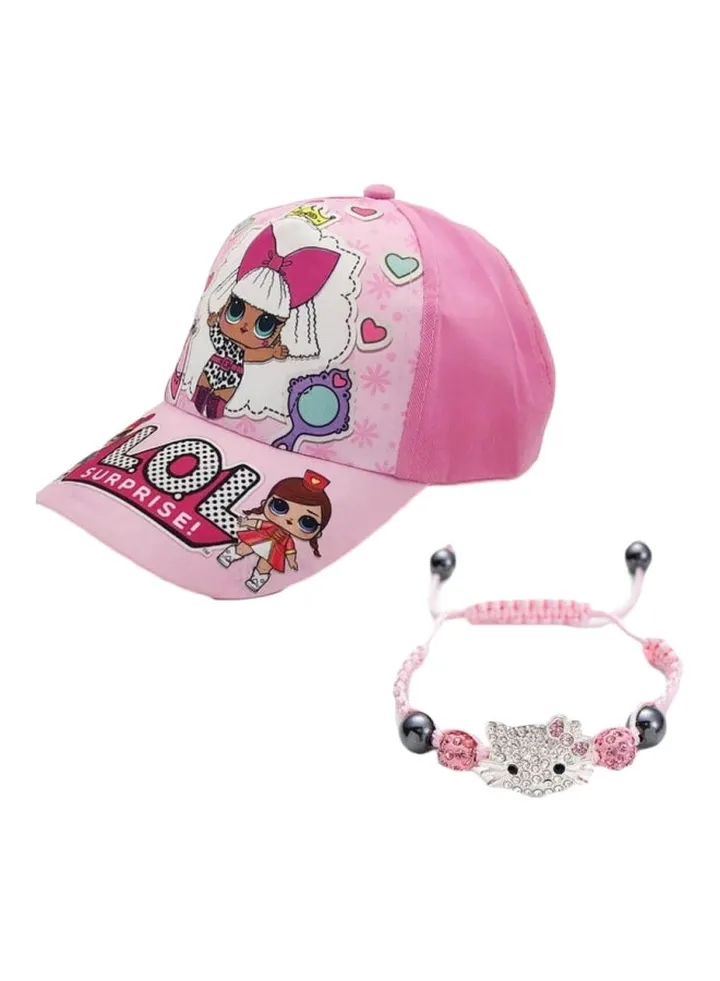 Bracelet and hat for girls birthday gift pink kitty rope pink