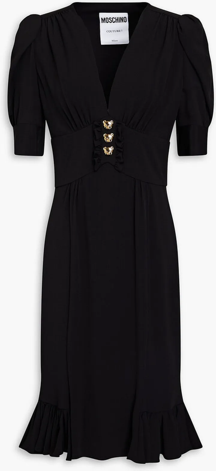 Ruffled gathered silk-blend crepe dress
