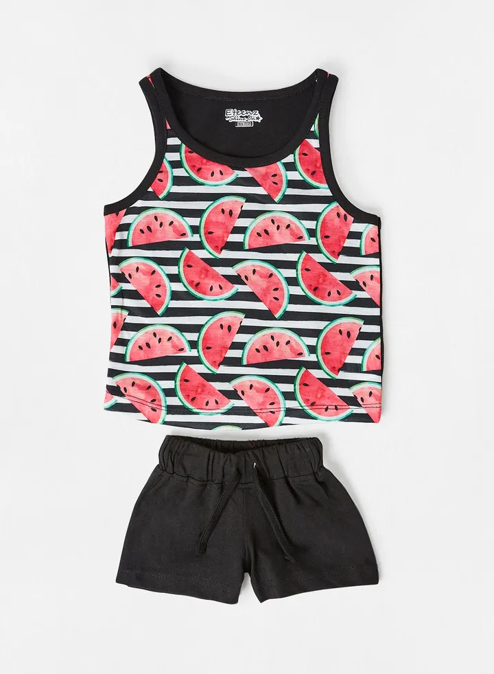 Girls Comfortable T-Shirt And Shorts Set Black/White/Red
