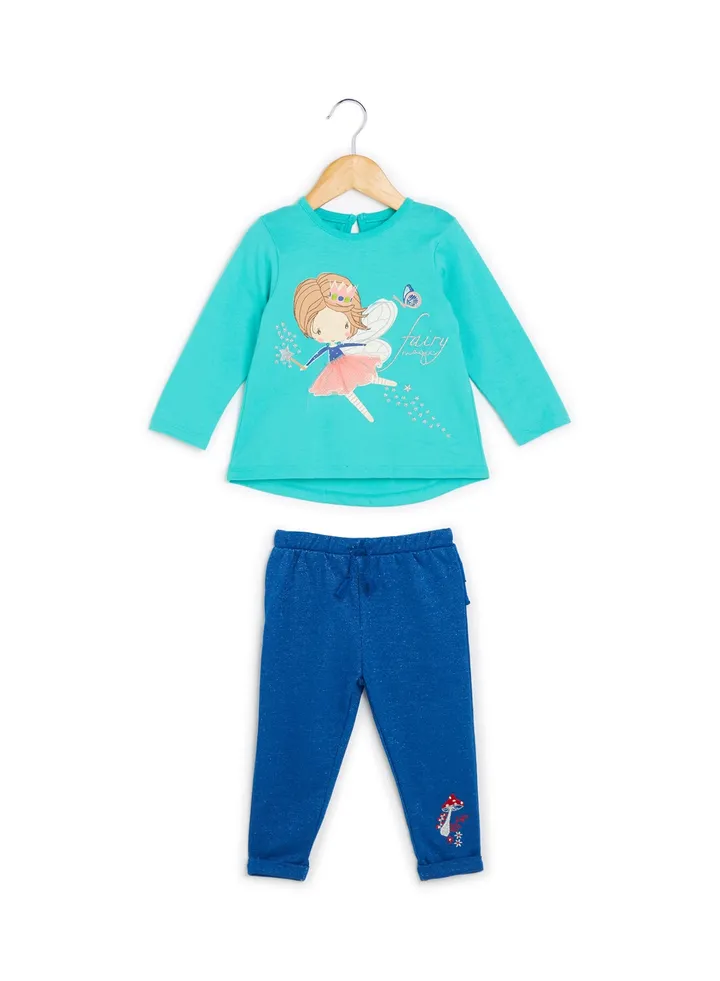 Baby Girls Long Sleeve T-Shirt and Pants Set Blue