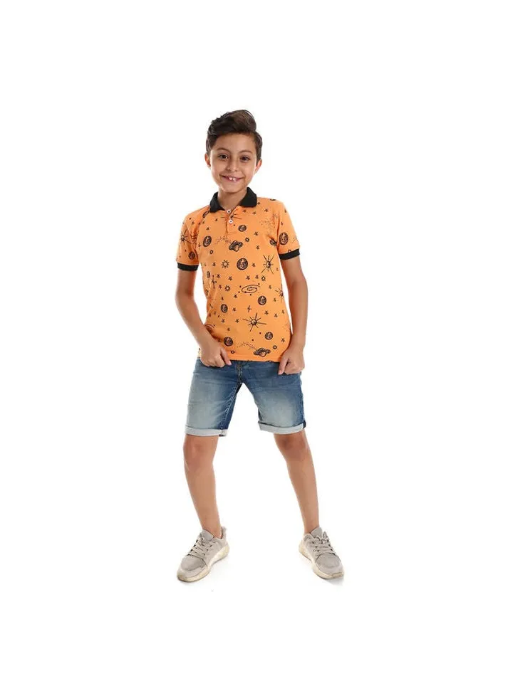 Space Items Pale Polo Shirt-Orange & Black