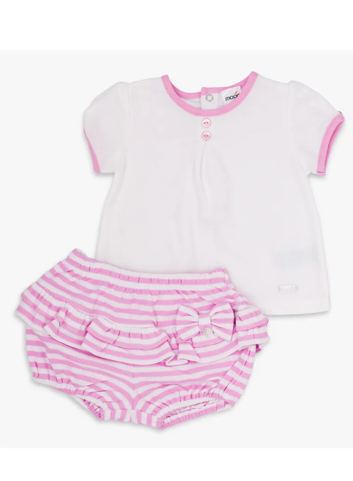 MOON 100% Cotton Top & Bloomer 6-9M Pink - Pink Stripes