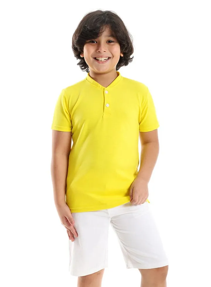 Yellow Short Sleeves Pique Henley Shirt