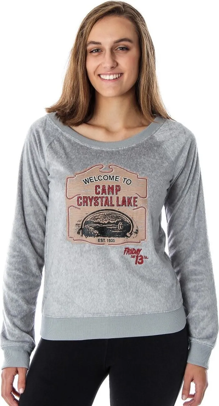 Friday The 13th Juniors' Camp Crystal Lake Long Sleeve Sleep Pajama Top (SM) Grey