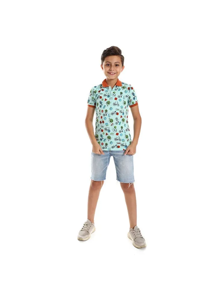 Short Sleeves Street Items Polo Shirt- Mint & Red