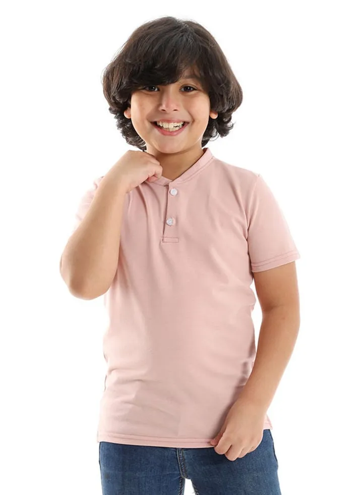 Mandarin Collar Plain Nude Pink Boy Henely Shirt