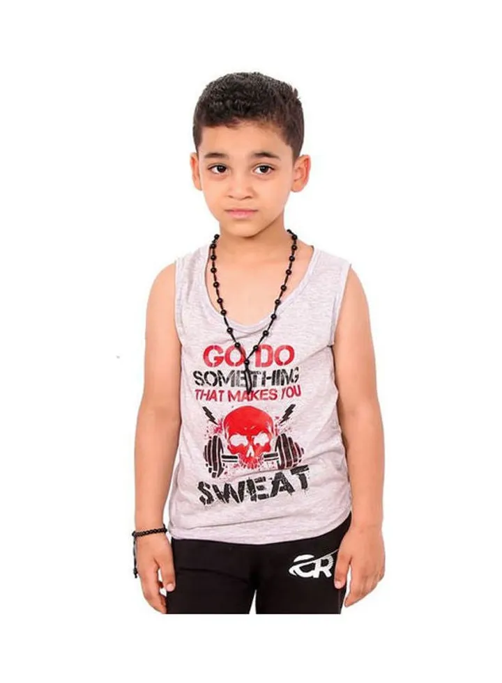 Boys Print Sportive Tank Top Grey