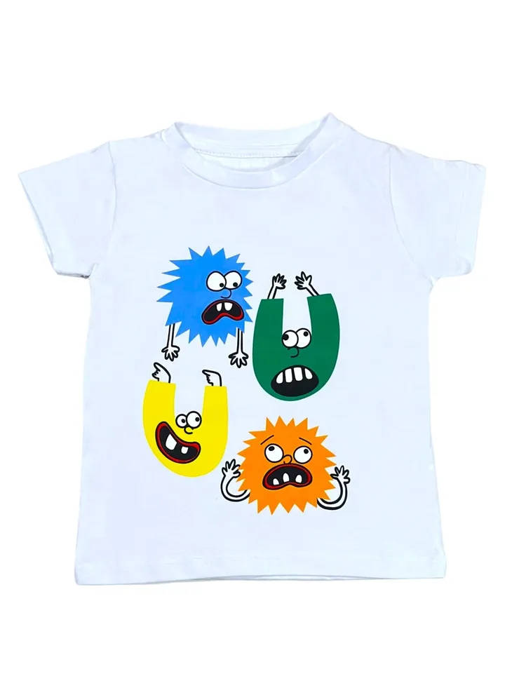 Monsters Graphic White Cotton T-shirt
