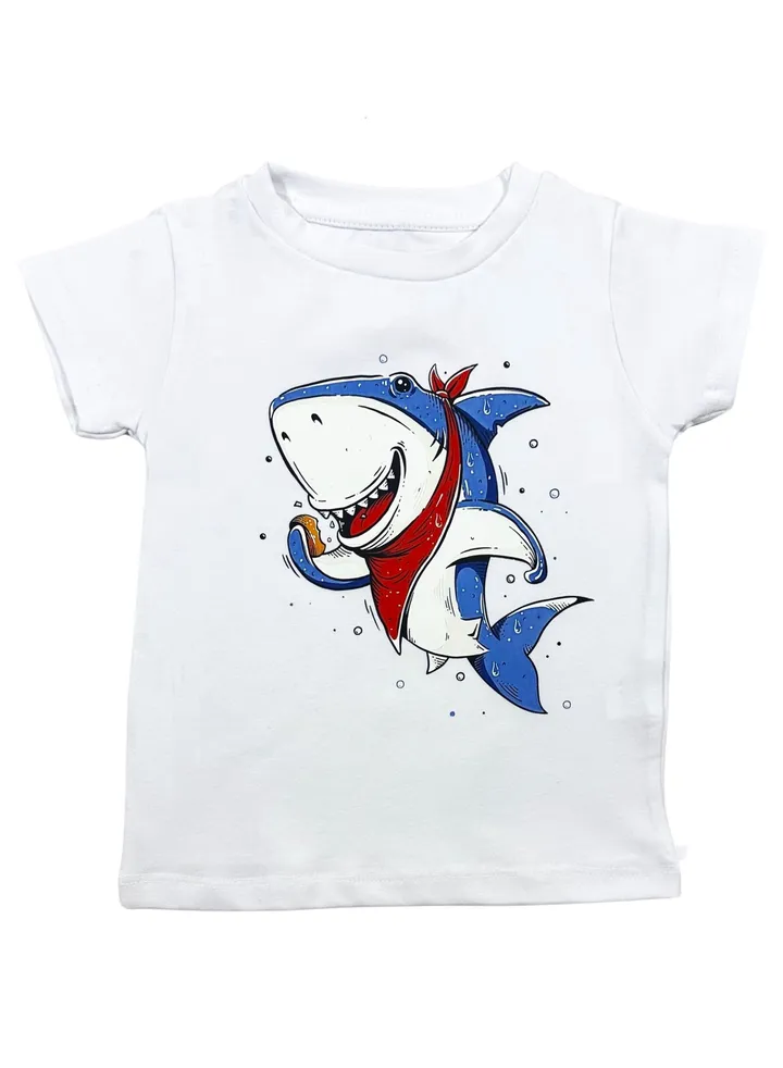 Shark Graphic White Cotton T-shirt