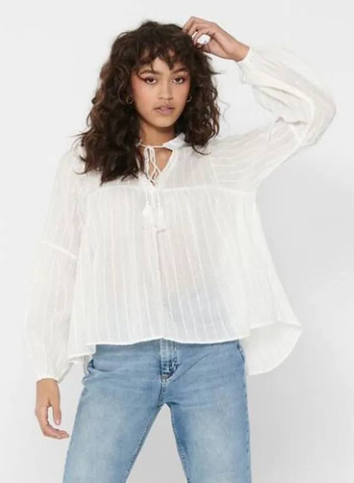 Textured Peasant Blouse White