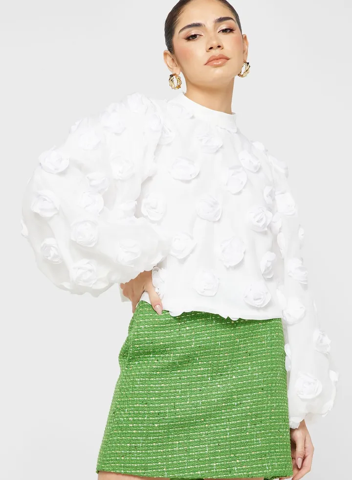Balloon Sleeve Lace Detail Top