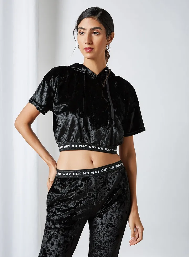 Faux Velvet Crop Top Black