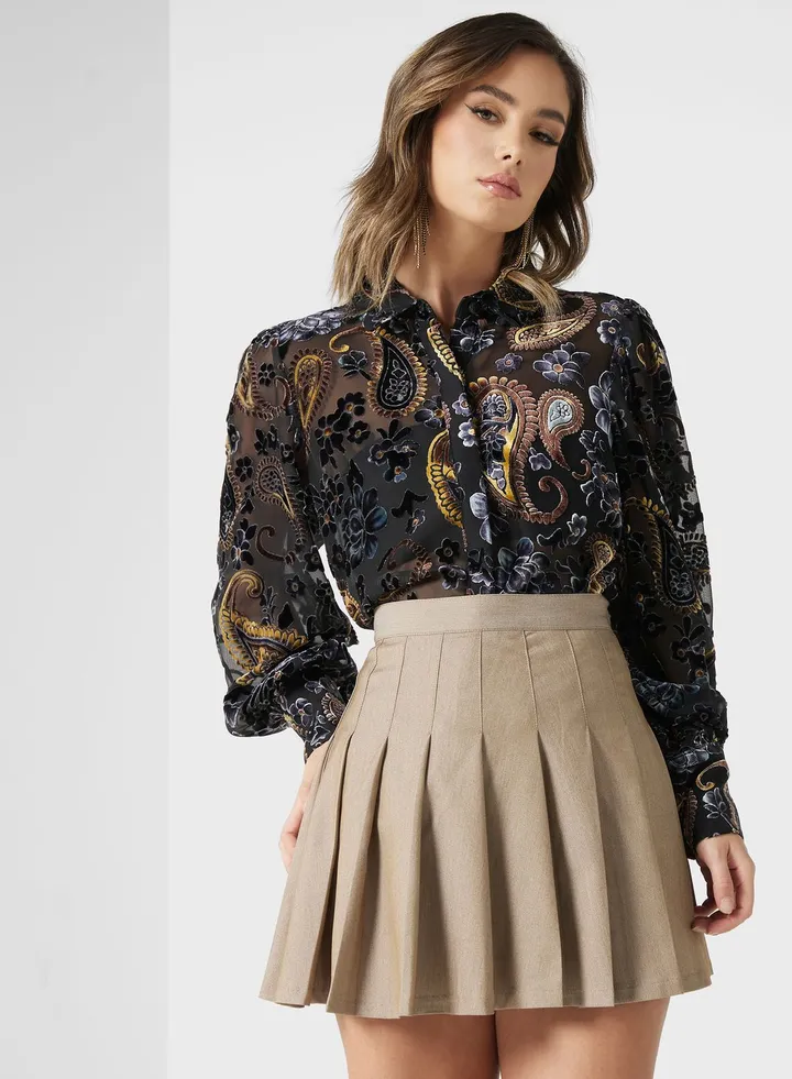 Floral Print Button Detail Top