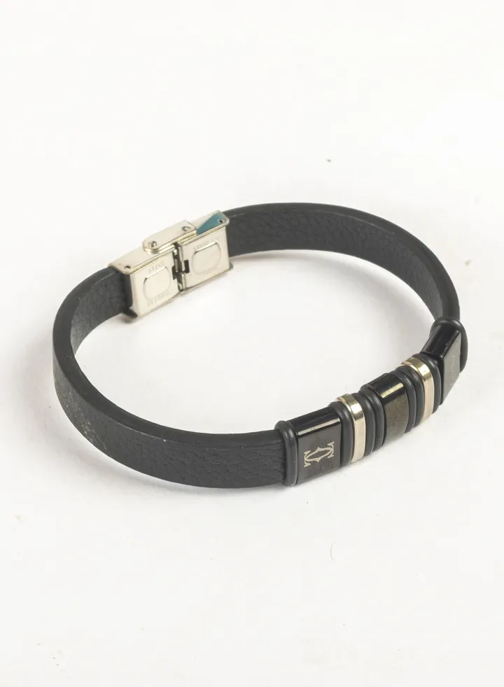 Stainless Steel & Leather Black Bracelet For Him