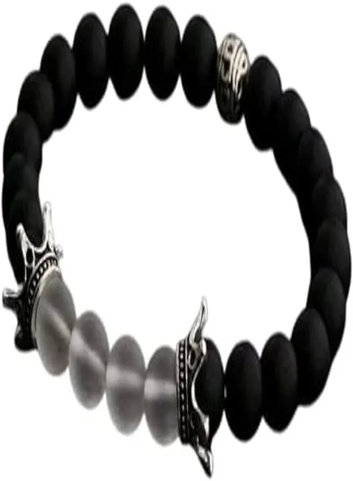 Men's Bracelet Black Agate Stone Handmade Jewelry 7.5 Inch Bracelet